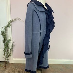 Anthropologie Sparrow formation wool open front cardigan with silk ruffle